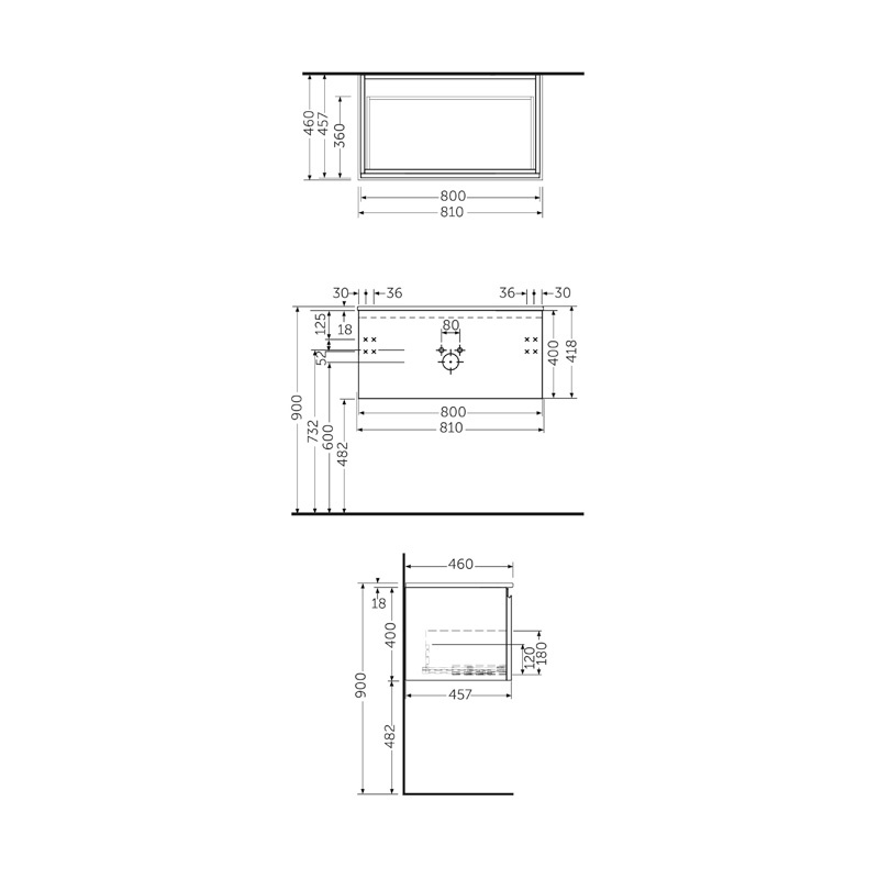 Mobilier pentru lavoar Rak, Joy-Uno 100 cm, suspendat, 1 sertar, stejar - 1 | YEO