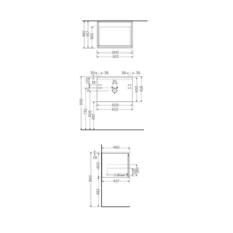 Mobilier pentru lavoar Rak, Joy-Uno 60 cm, suspendat, 1 sertar, scandinavian oak - 1 | YEO