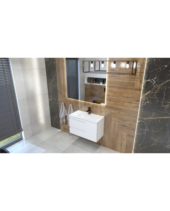 Mobilier pentru lavoar Spectrum, Flamengo, mânere decupate, 80 cm, alb - 1 | YEO