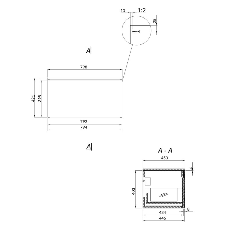 Mobilier suspendat, Cersanit, Inverto 80, pentru lavoare pe blat, calacatta - 1 | YEO