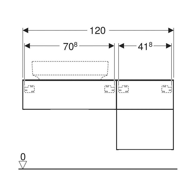Mobilier suspendat, Geberit, VariForm, pentru lavoar pe blat, 120 cm, alb lucios - 2 | YEO