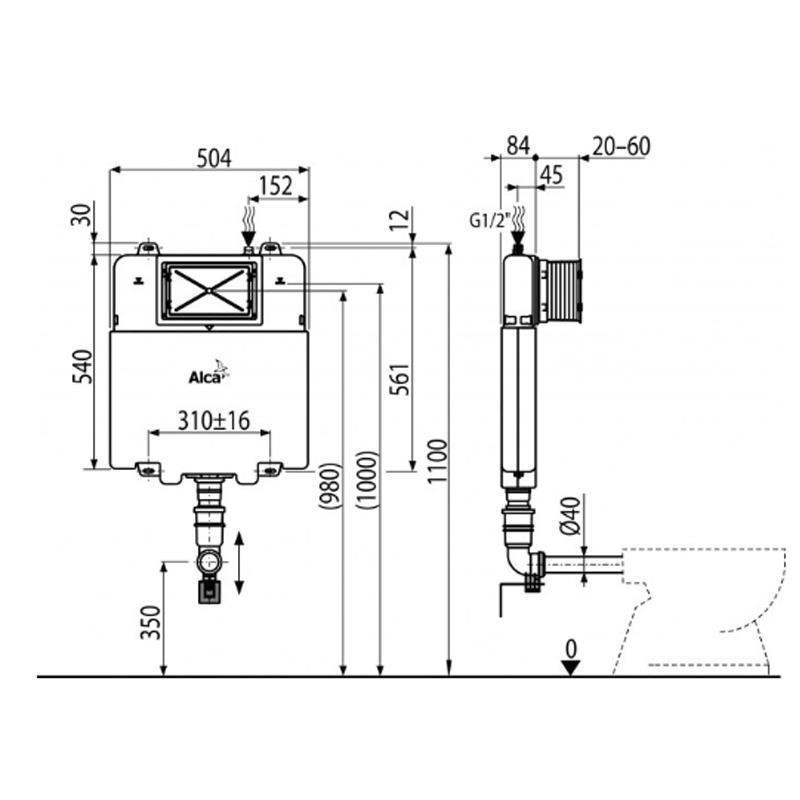 Rezervor wc incastrat Alcadrain, Basicmodul Slim, montare in zidarie, pentru wc stativ, 8.4 cm - 3 | YEO