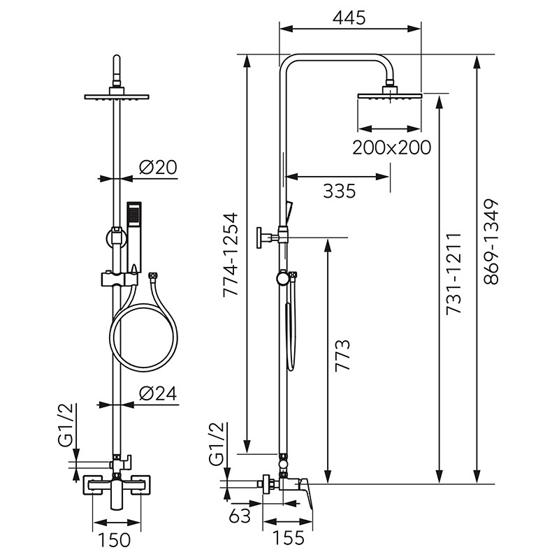 Set de dus, Ferro, Vitto Verdeline, cu baterie, negru mat - 1 | YEO