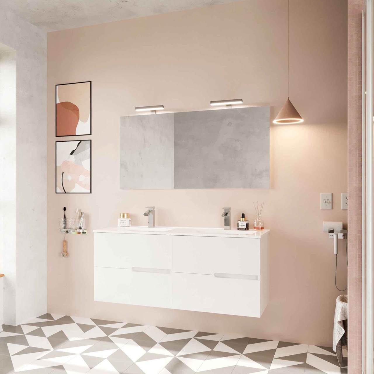 Set mobilier cu lavoar dublu Fluminia, Toledo 120, cu 4 sertare soft close, alb - 3 | YEO