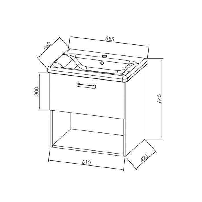 Set mobilier si lavoar Kolpasan, Evelin, 1 sertar, 65 cm, gri antracit / antracit gray - 3 | YEO