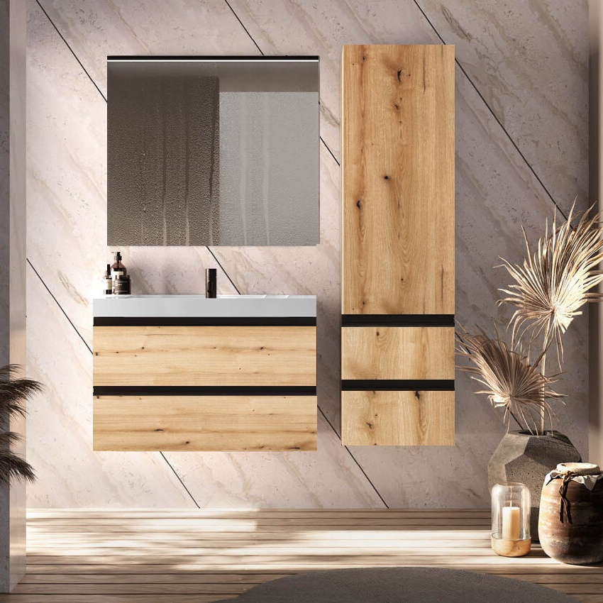 Set mobilier suspendat cu lavoar Kolpasan, Harmony 100, cu 2 sertare, bronze oak - 1 | YEO
