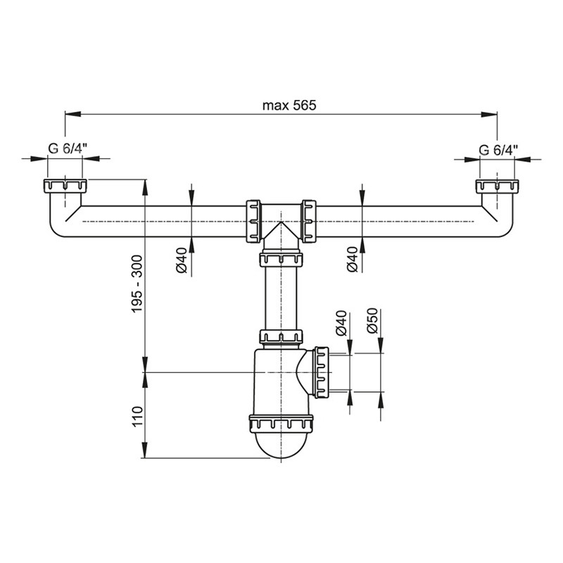 Sifon dublu pentru chiuvetă, Alcadrain, cu piuliță, DN50/40 - 1 | YEO
