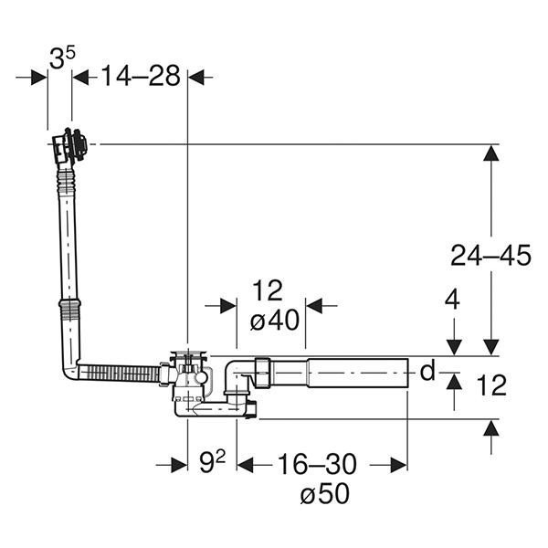 Sifon pentru cada, Geberit, cu preaplin, cu set gata de instalare, crom - 2 | YEO