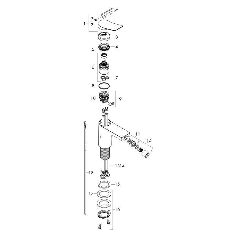 Baterie bideu, Hansgrohe, Vivenis, cu ventil, alb mat - 2 | YEO
