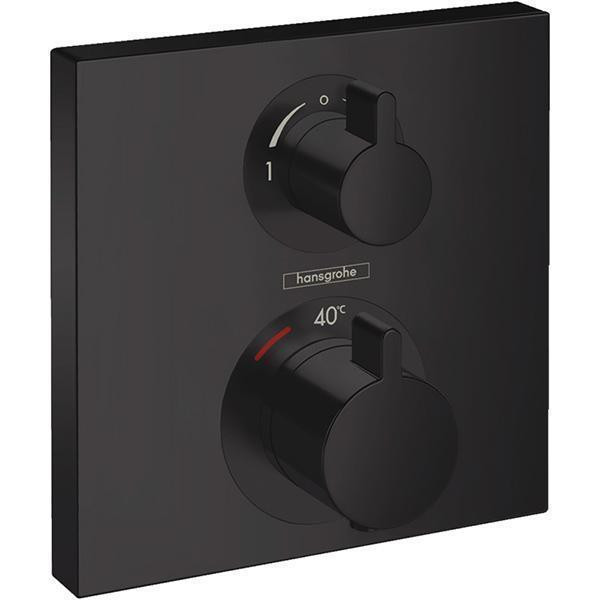 Baterie cada dus cu termostat, Hansgrohe, Ecostat square, Negru mat