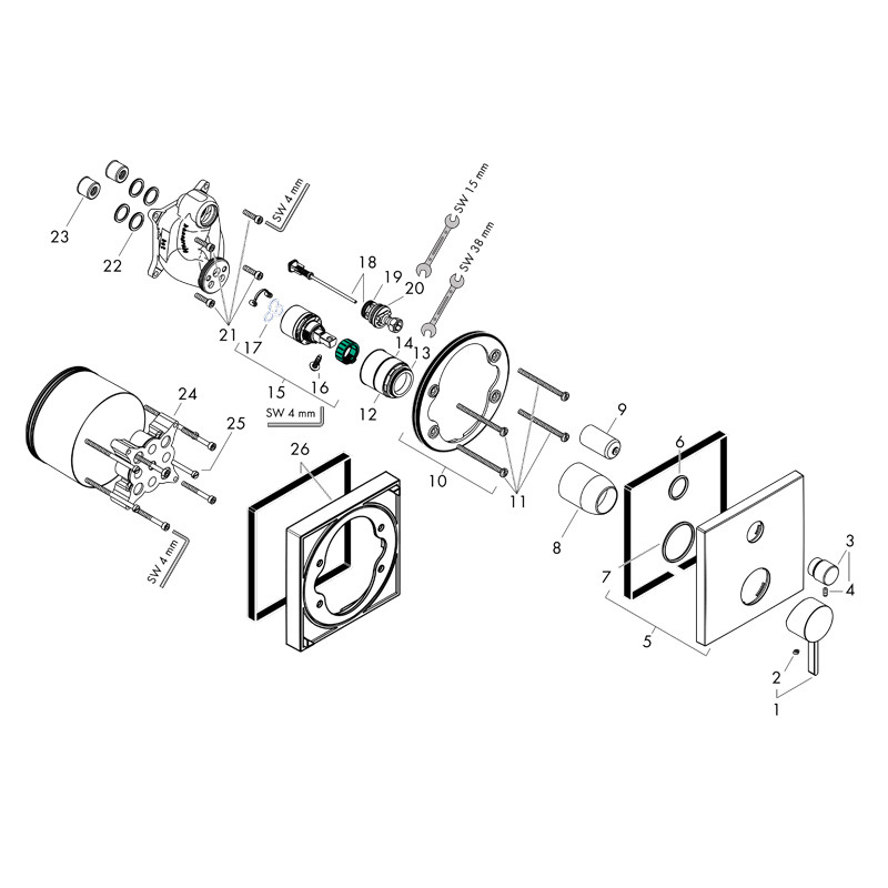 Baterie cada - dus, Hansgrohe, Finoris, incastrata, negru mat - 3 | YEO