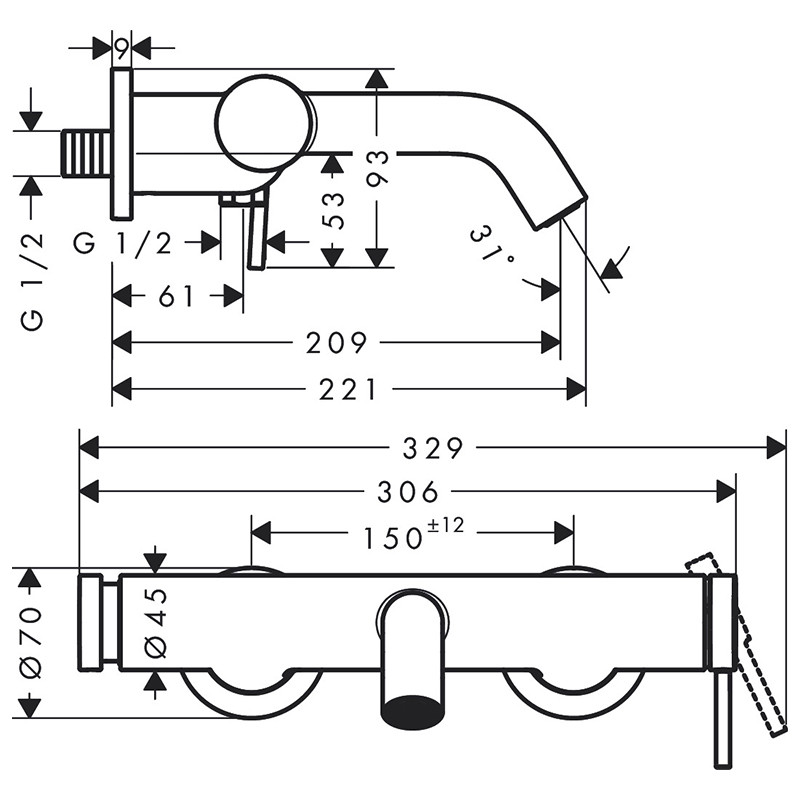 Baterie cadă - duș, Hansgrohe, Tecturis S, bronz periat, 73422000 - 1 | YEO