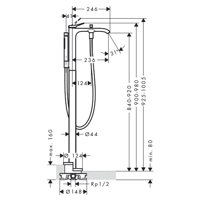 Baterie cada, Hansgrohe, Vivenis, pentru cazile freestanding, crom - 3 | YEO