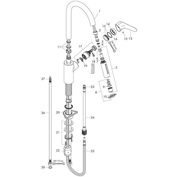 Baterie de bucatarie, Hansgrohe, Focus M41 240, monocomanda cu pipa extractibila, crom - 3 | YEO