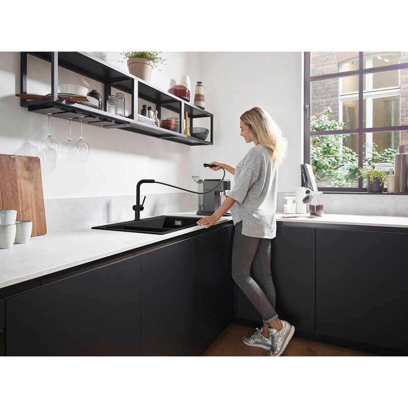 Baterie de bucatarie, Hansgrohe, Talis M54 270, cu pipa extractibila, 1 jet, negru mat - 1 | YEO