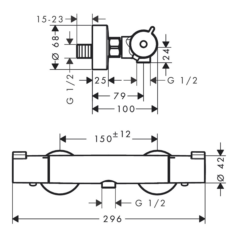 Baterie de dus, Hansgrohe, Ecostat 1001 CL, termostatata, crom - 1 | YEO