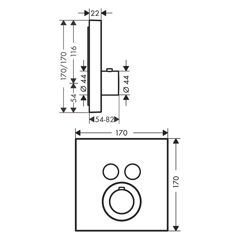 Baterie duș, Axor, ShowerSolution, termostatată, cu 2 ieșiri, negru cromat periat, 36715340 - 1 | YEO