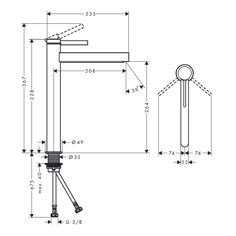 Baterie inalta lavoar, Hansgrohe, Finoris 260, cu ventil, crom - 3 | YEO