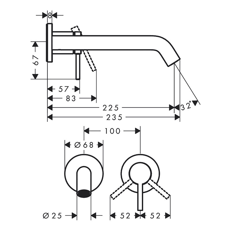 Baterie lavoar cu montaj pe perete, Hansgrohe, Tecturis S, cu pipă de 22,5 cm, bronz periat - 2 | YEO