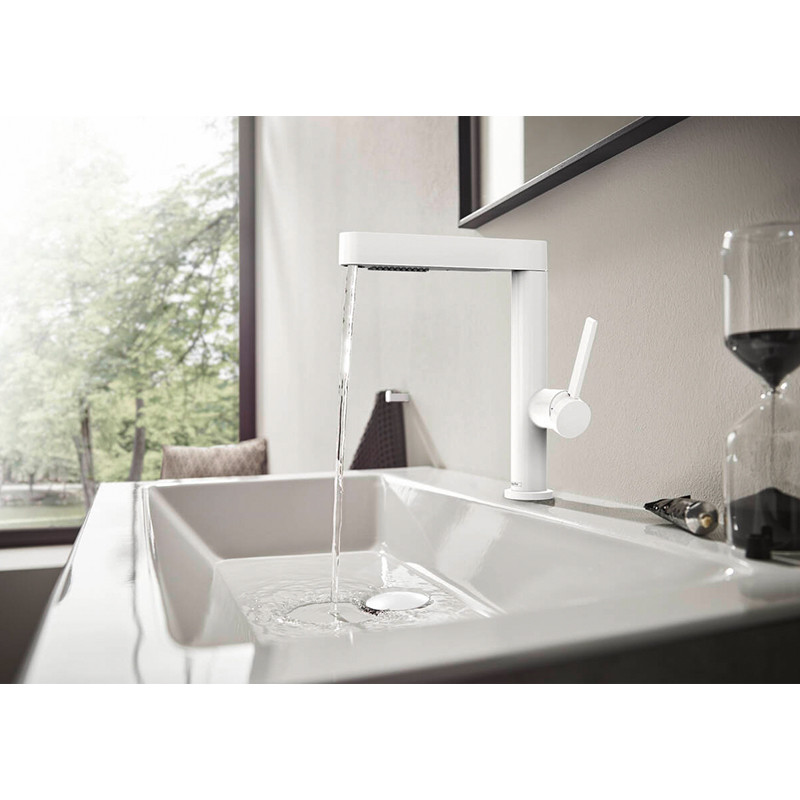 Baterie lavoar, Hansgrohe, Finoris 230, cu pipa extractibila, cu ventil, alb mat - 2 | YEO