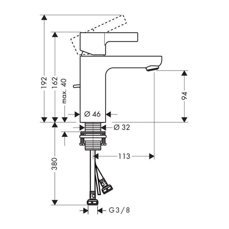 Baterie lavoar Hansgrohe, Metris S, ventil cu tijă, crom - 2 | YEO