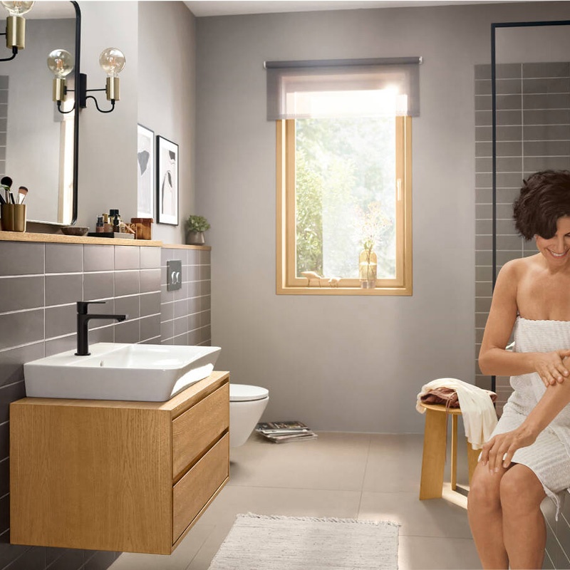 Baterie lavoar Hansgrohe, Rebris E, EcoSmart, CoolStart, cu ventil, negru mat - 1 | YEO