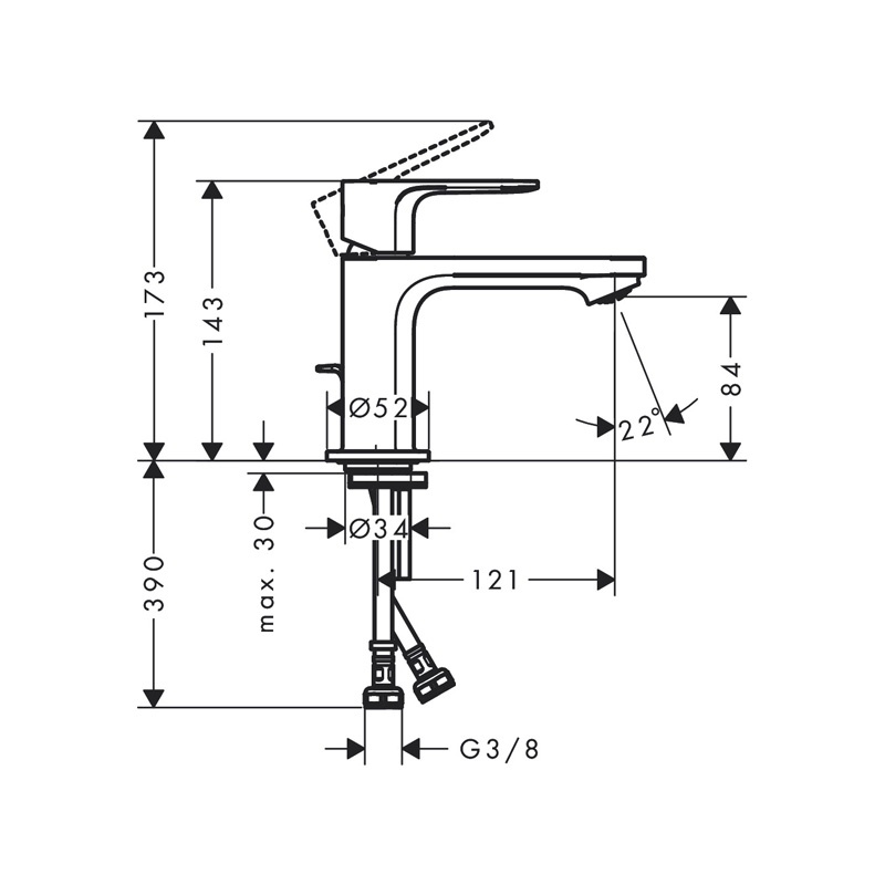 Baterie lavoar Hansgrohe, Rebris S, cu ventil pop-up, crom - 2 | YEO