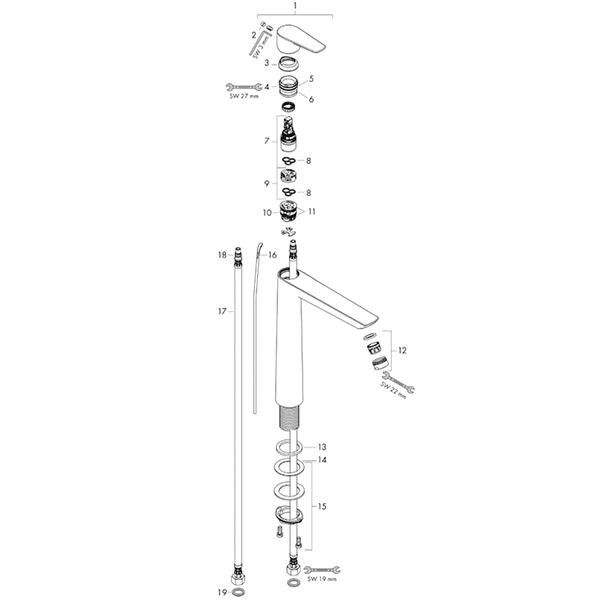 Baterie lavoar, Hansgrohe, Talis E 240, Cu ventil, Crom - 2 | YEO