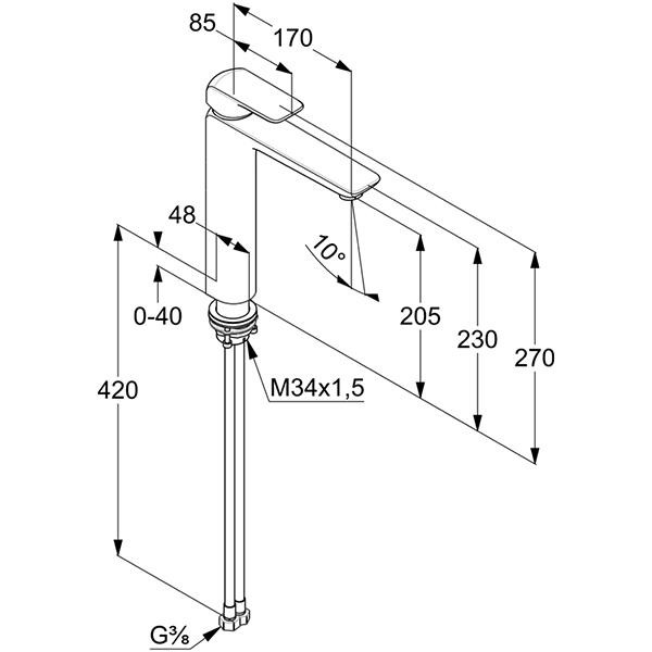 Baterie lavoar, Kludi, Ameo, inalta, crom - 1 | YEO