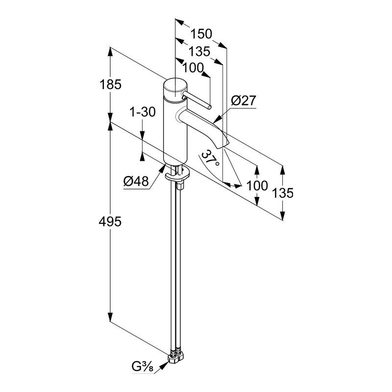 Baterie lavoar, Kludi, Bozz 100, negru mat - 1 | YEO