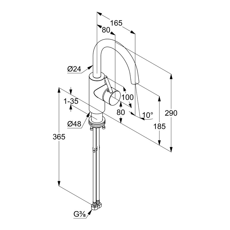 Baterie lavoar, Kludi, Bozz, pipă pivotantă, alb mat, 380285376 - 1 | YEO