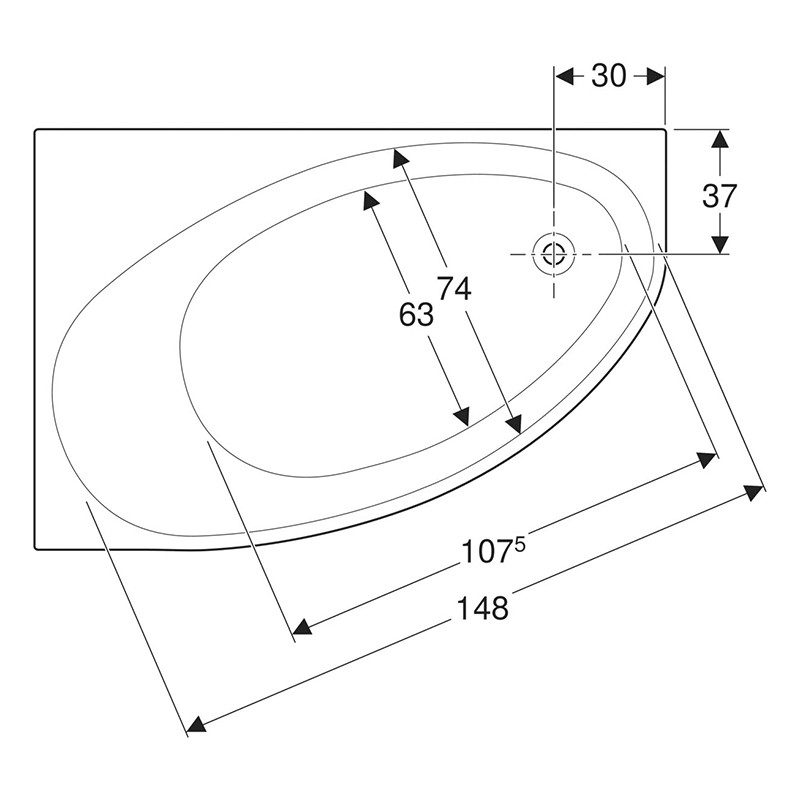 Cada asimetrica pe dreapta, Geberit, Selnova, 160 cm, alb - 3 | YEO