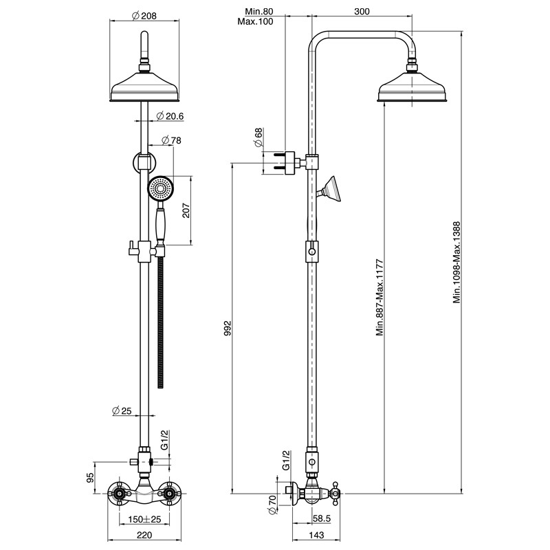 Coloană de duș, FIMA Carlo Frattini, Elizabeth, crom, F5085/2CR - 2 | YEO
