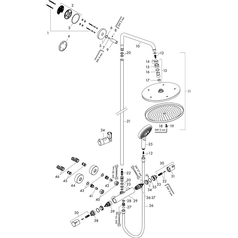 Coloana dus cu baterie si termostat Hansgrohe, Croma Select S, bronz periat - 1 | YEO