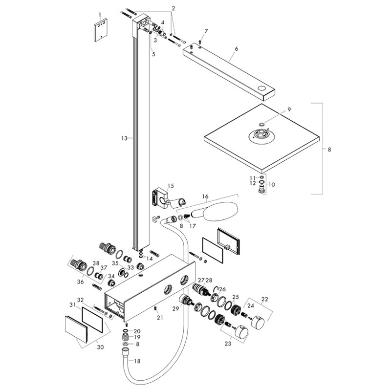 Coloana dus cu baterie si termostat Hansgrohe, Raindance E300, crom - 1 | YEO