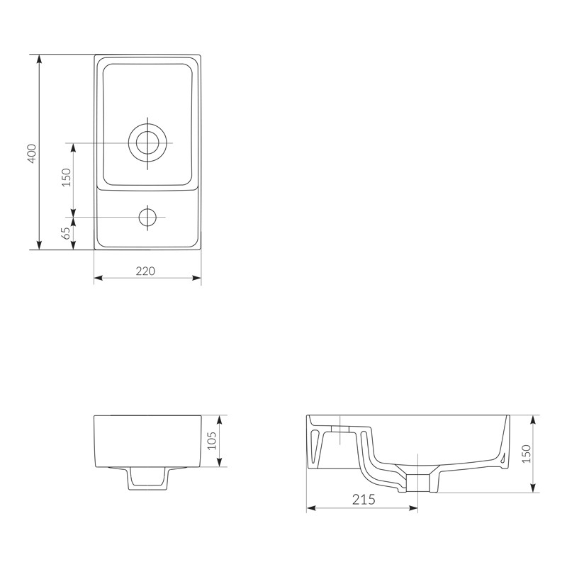 Lavoar pentru mobilier, Cersanit, Crea, dreptunghiular, 40 cm, alb - 2 | YEO