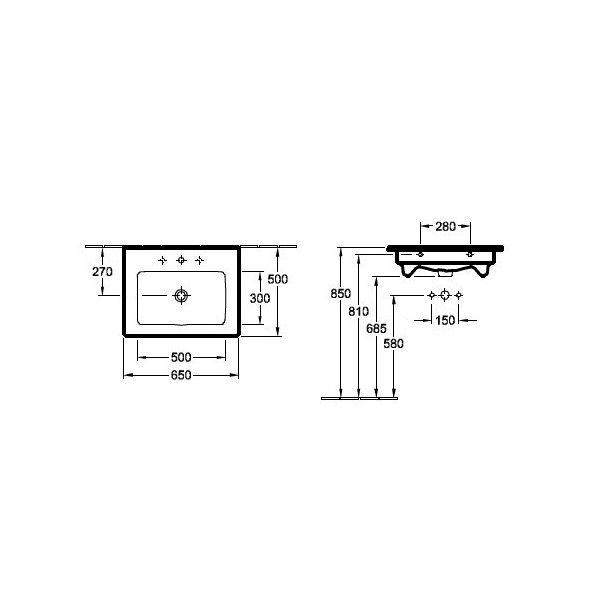 Lavoar pentru mobilier Villeroy & Boch, Venticello, dreptunghiular, 65 cm, alb alpin - 3 | YEO