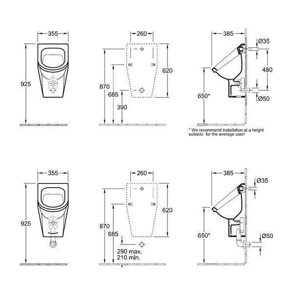 Pisoar Villeroy & Boch, Architectura, oval, alb alpin - 2 | YEO
