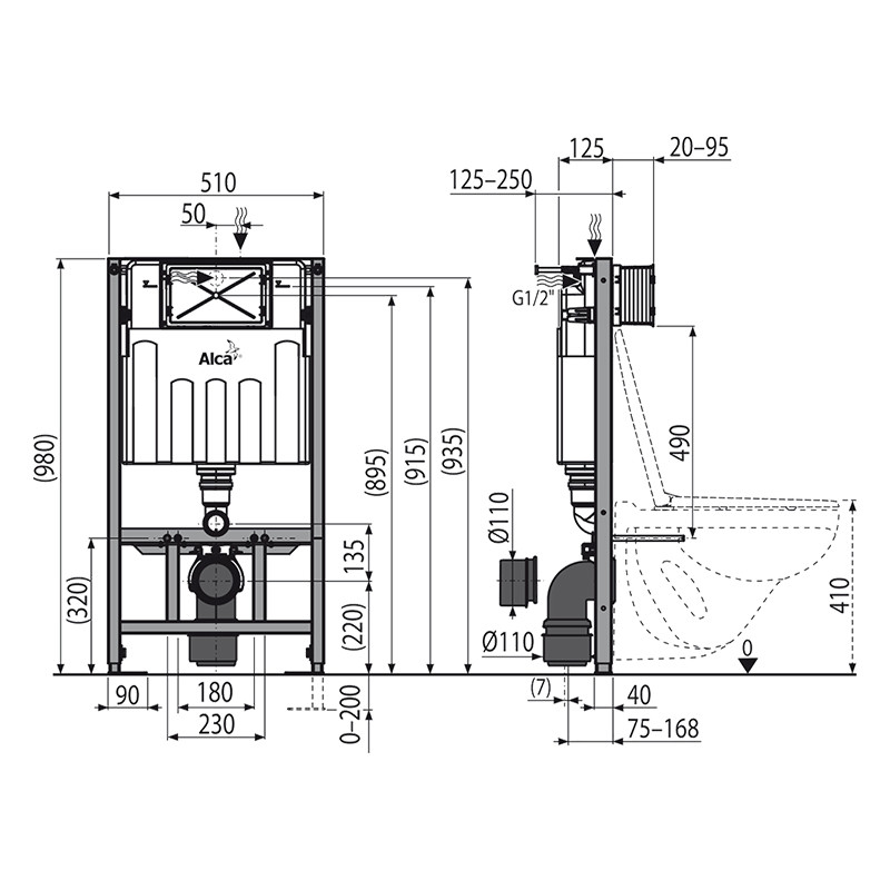 Rezervor WC incastrat, Alcadrain, Sadromodul, pentru instalari uscate in gips-carton - 1 | YEO