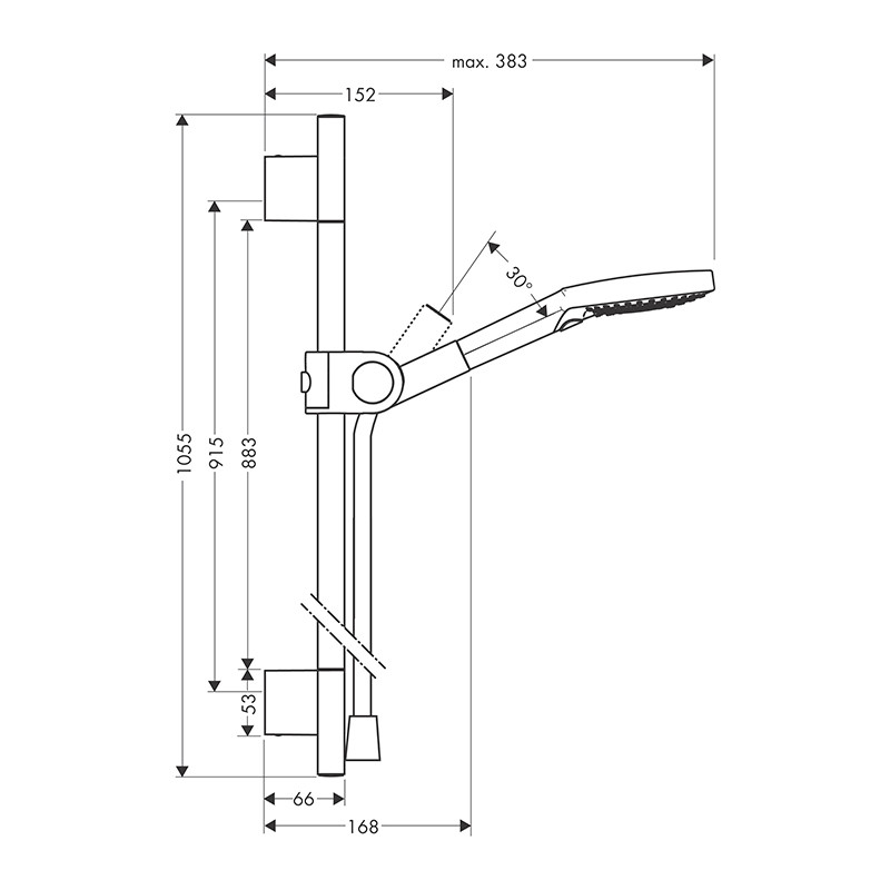 Set de duș, Axor, Uno, cu bară de 90 cm, pară de duș 120 cu 3 jeturi, crom, 27987000 - 2 | YEO