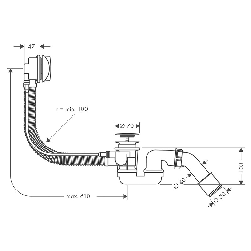 Set instalație de cadă, Hansgrohe, Flexaplus, cu preaplin, crom - 1 | YEO