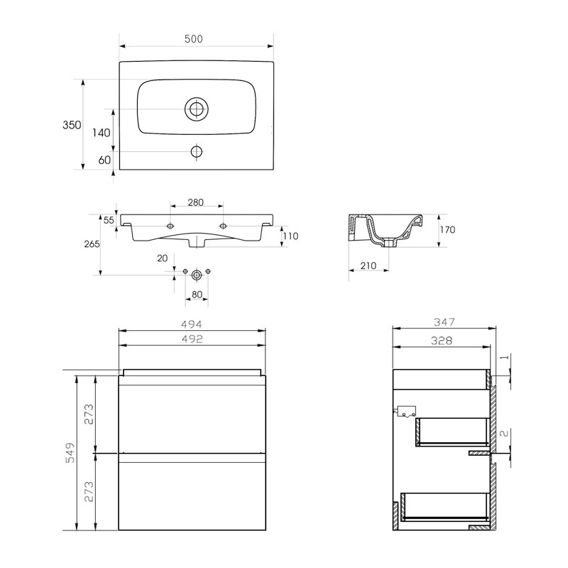 Set mobilier cu lavoar Cersanit, Moduo Slim 50 cm, alb - 2 | YEO