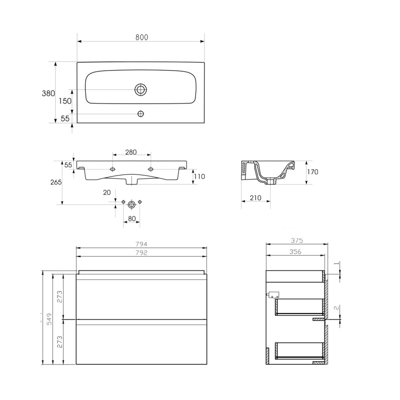 Set mobilier cu lavoar Cersanit, Moduo Slim 80 cm, alb - 1 | YEO