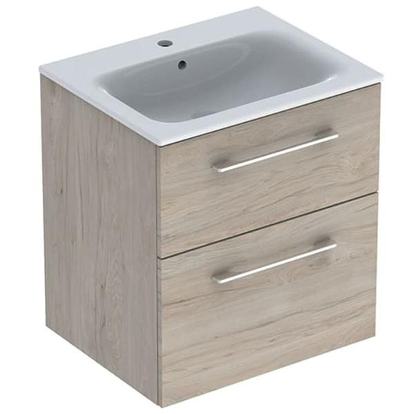 Set mobilier cu lavoar, Geberit, Selnova Square, 60 cm, nuc american hickory deschis