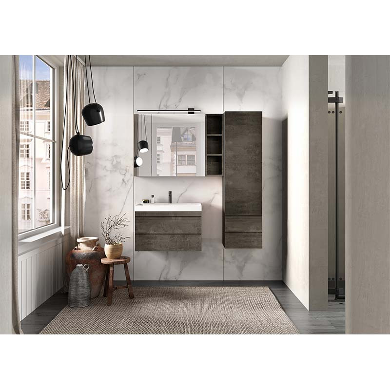 Set mobilier și lavoar suspendat, Kolpasan, Naomi, cu 2 sertare, 70 cm, dark concrete - 1 | YEO