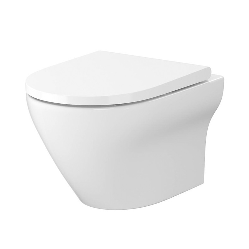 Set vas WC suspendat, Cersanit, Larga, oval, CleanOn, cu capac slim soft close și easy off, alb