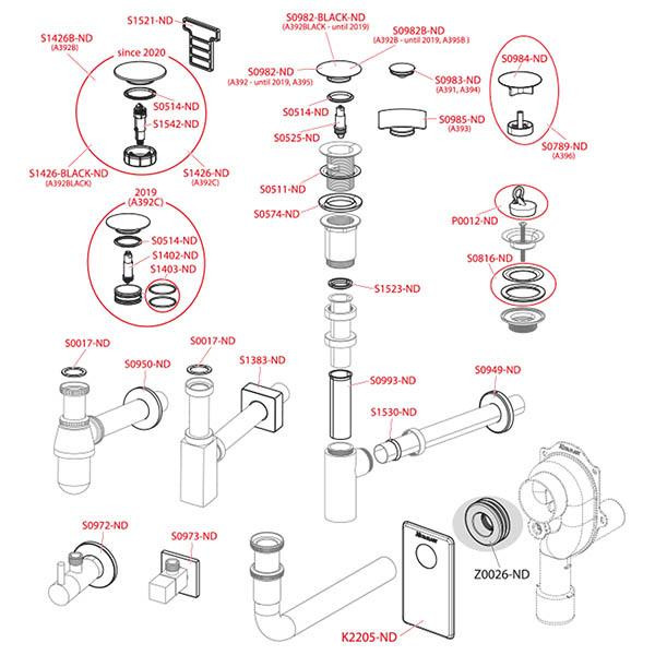 Ventil click clack Alcadrain, pentru lavoar cu preaplin, cu capac patrat, crom - 2 | YEO