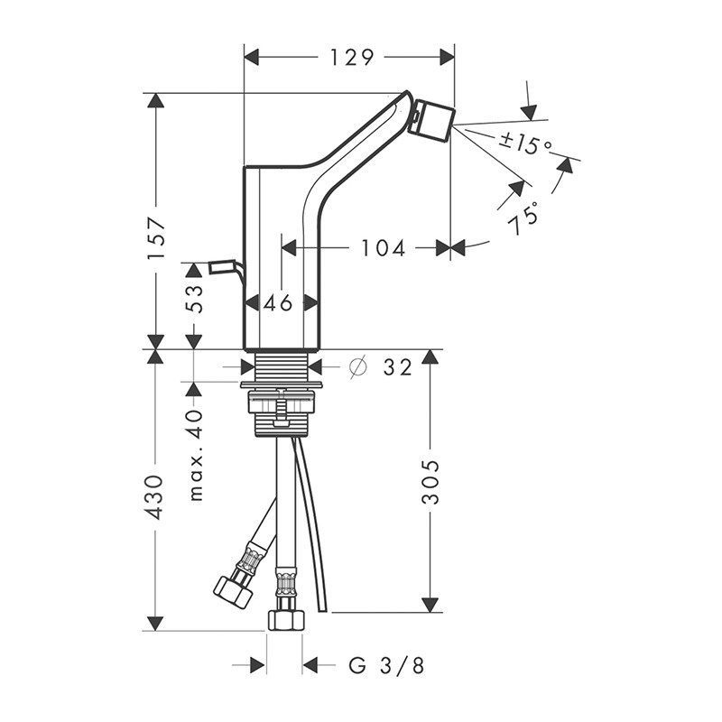 Baterie bideu, Axor, Urquiola, cu ventil, crom, 11220000 - 1 | YEO