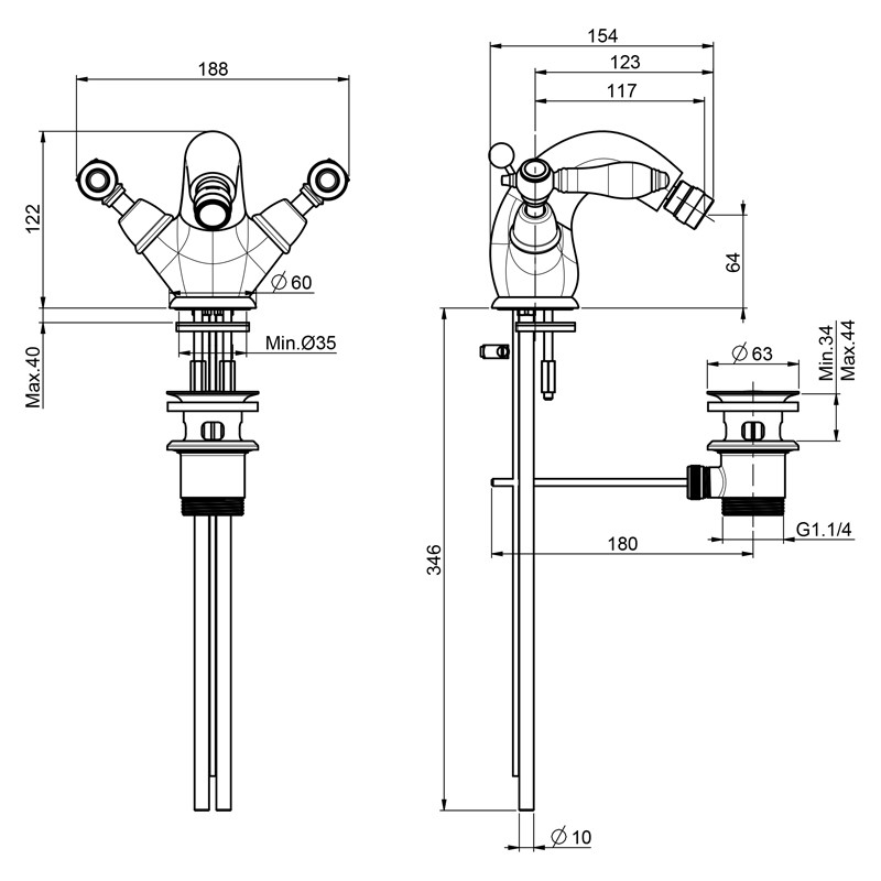 Baterie bideu, FIMA Carlo Frattini, Herend, crom, F5432CR - 1 | YEO