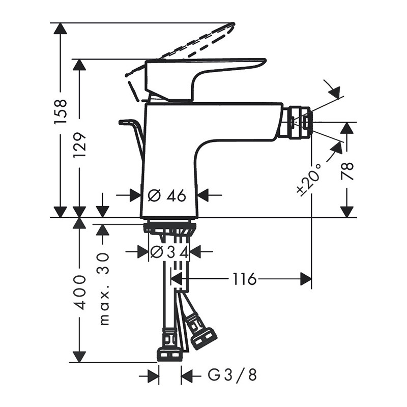 Baterie bideu, Hansgrohe, Talis E, negru cromat periat - 1 | YEO